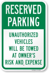 smartsign 18 x 12 inch “reserved parking - unauthorized vehicles will be towed at owner risk and expense” metal sign, 63 mil laminated rustproof aluminum, green and white, made in usa