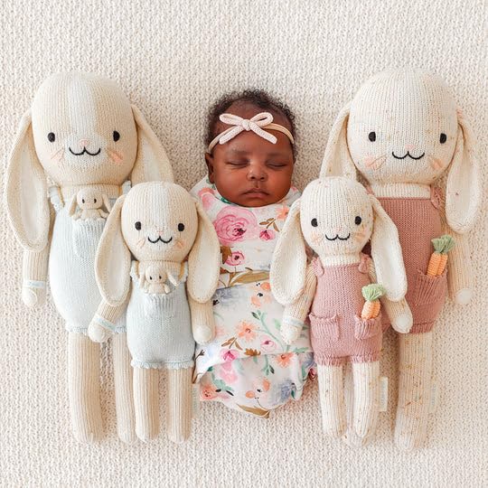 cuddle + kind Briar The Bunny Little 13" Hand-Knit Doll – 1 Doll = 10 Meals, Fair Trade, Heirloom Quality, Handcrafted in Peru, 100% Cotton Yarn