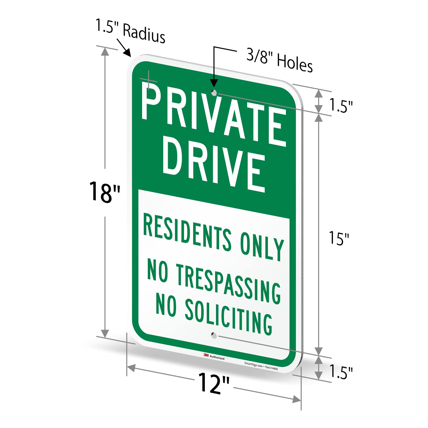 SmartSign 18 x 12 inch “Private Drive - Residents Only, No Trespassing, No Soliciting” Metal Sign, 63 mil Aluminum, 3M Laminated Engineer Grade Reflective Material, Green and White, Made in USA