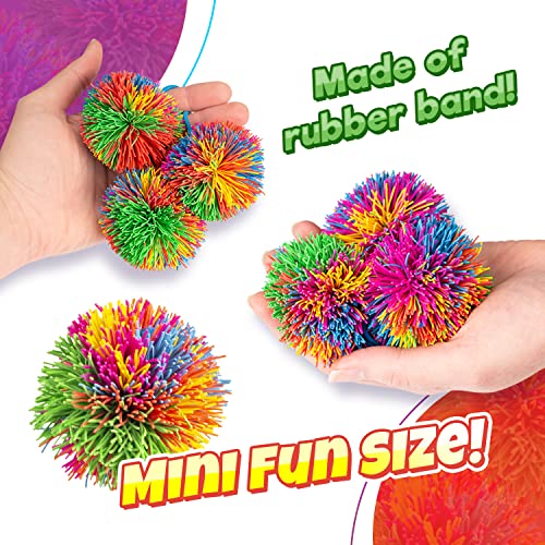 JA-RU Mini Bandy Ball Set (1 Pack 3 Total) Rubber String Stress Balls Soft Spike Balls Sensory Fidget Toys Pack Rainbow Bouncy Pom Ball Stress Relief Sensory Toy Party Favors Stuffers Gifts.1072-1