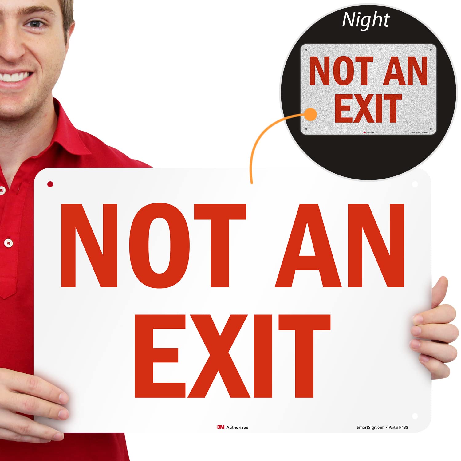 SmartSign 12 x 18 inch “Not an Exit” Metal Sign, 63 mil Aluminum, 3M Laminated Engineer Grade Reflective Material, Red and White, Made in USA