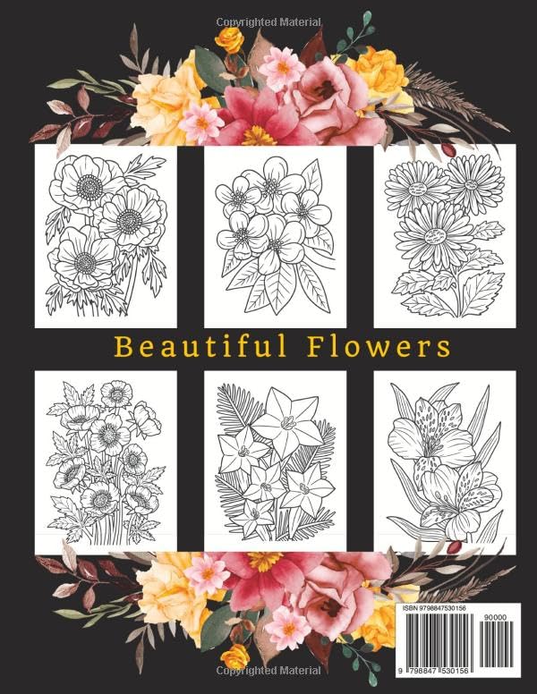 Large Print - Flower Coloring Book: 50 Simple and Bold Relaxing Designs for Adults