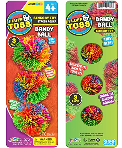 JA-RU Mini Bandy Ball Set (1 Pack 3 Total) Rubber String Stress Balls Soft Spike Balls Sensory Fidget Toys Pack Rainbow Bouncy Pom Ball Stress Relief Sensory Toy Party Favors Stuffers Gifts.1072-1