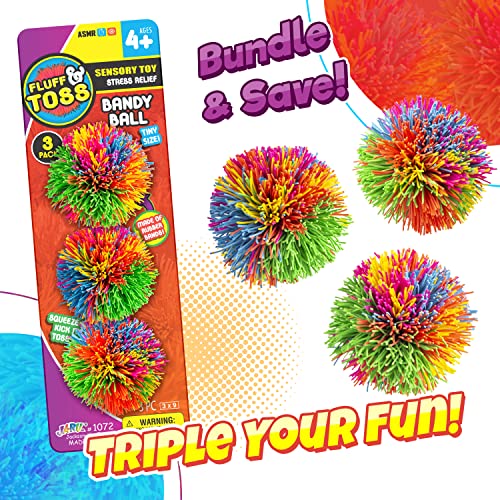 JA-RU Mini Bandy Ball Set (1 Pack 3 Total) Rubber String Stress Balls Soft Spike Balls Sensory Fidget Toys Pack Rainbow Bouncy Pom Ball Stress Relief Sensory Toy Party Favors Stuffers Gifts.1072-1