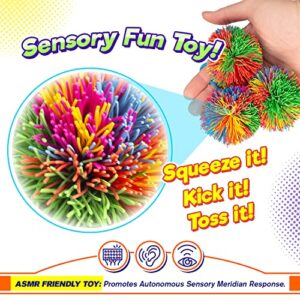 JA-RU Mini Bandy Ball Set (1 Pack 3 Total) Rubber String Stress Balls Soft Spike Balls Sensory Fidget Toys Pack Rainbow Bouncy Pom Ball Stress Relief Sensory Toy Party Favors Stuffers Gifts.1072-1