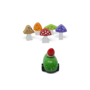 Gnome and Mushroom 6 Piece Bowling Game by Jack Rabbit Creations – Pull-Back Car and Garden Mushroom Stacking Pins – Classic Wooden Toy – Develops Hand Eye Coordination & Motor Skills - Ages 3+ Years