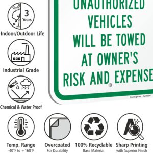 SmartSign 18 x 12 inch “Reserved Parking - Unauthorized Vehicles Will Be Towed at Owner Risk and Expense” Metal Sign, 63 mil Laminated Rustproof Aluminum, Green and White, Made in USA