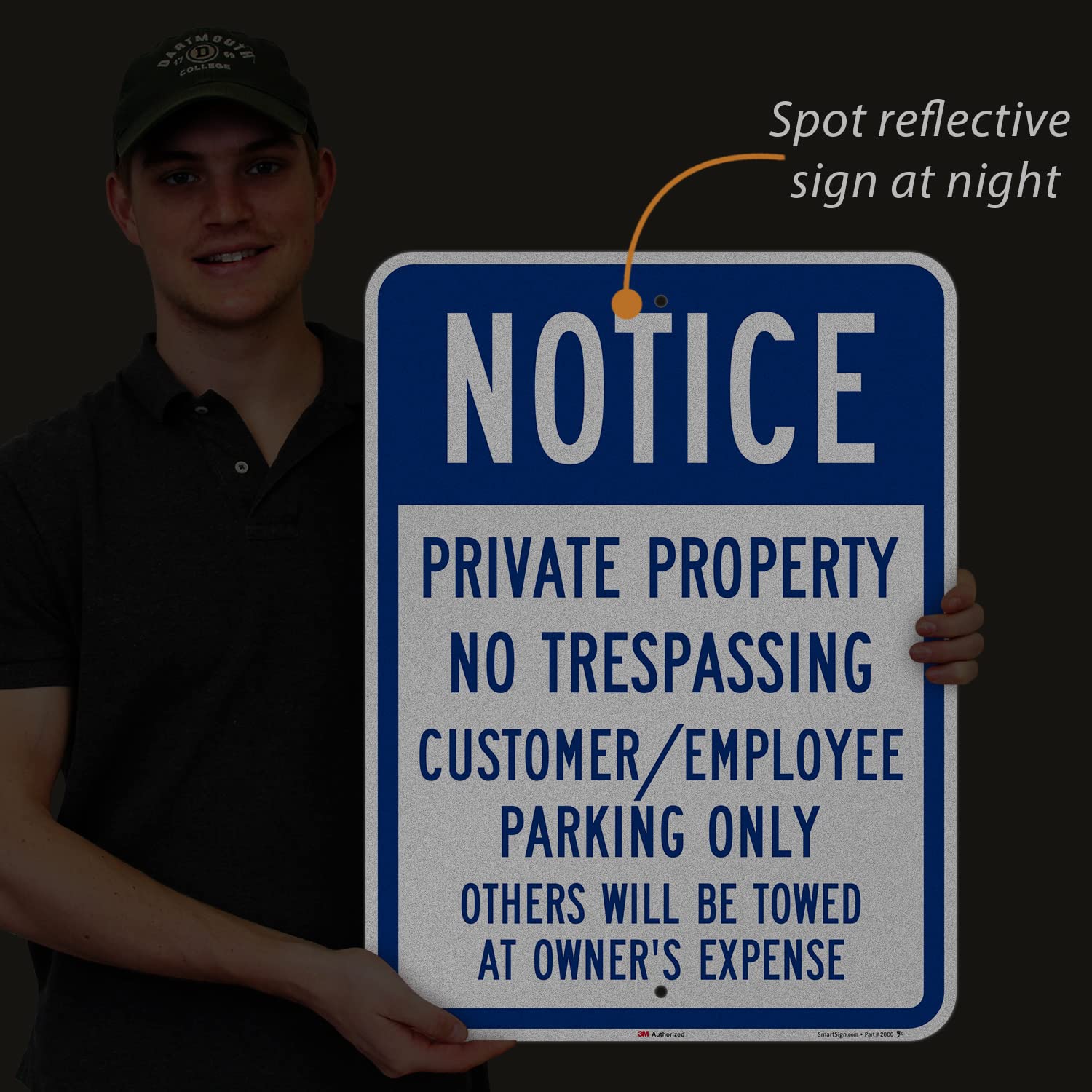 SmartSign 24 x 18 inch “Notice - Private Property No Trespassing, Customer/Employee Parking Only” Metal Sign, 80 mil Aluminum, 3M Laminated Engineer Grade Reflective Material, Blue and White, USA-Made