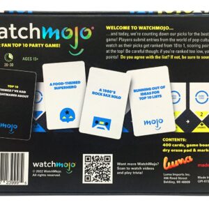 WatchMojo: A Super Fan Top 10 Party Game, 400 Cards Included, Game Board, Dry Erase Scoreboard and Marker, for 3 to 10 Players, 20 to 30 Minute Play Time, for Ages 13 and up