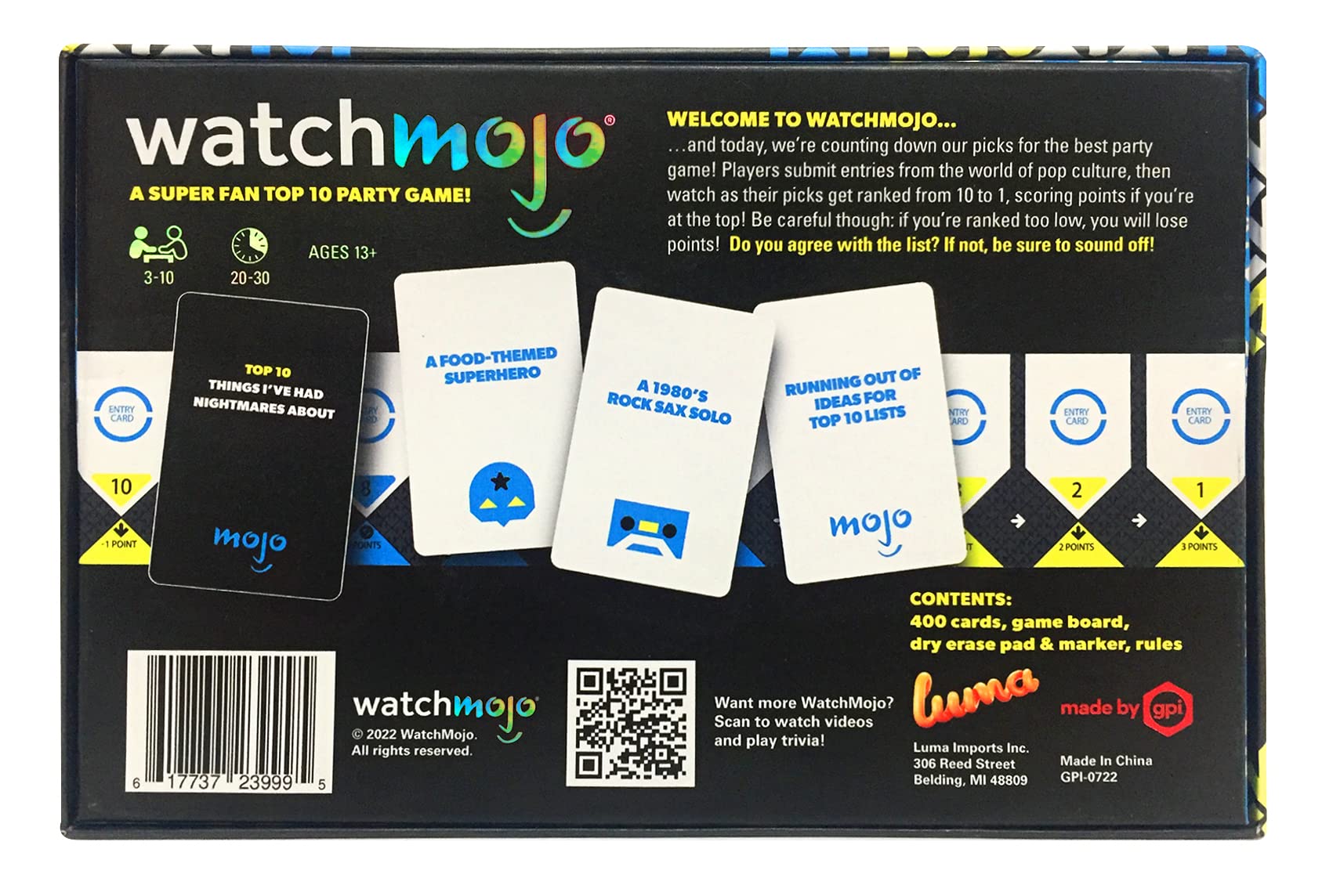 WatchMojo: A Super Fan Top 10 Party Game, 400 Cards Included, Game Board, Dry Erase Scoreboard and Marker, for 3 to 10 Players, 20 to 30 Minute Play Time, for Ages 13 and up