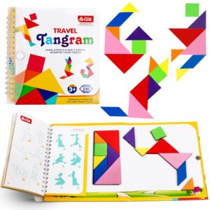 travel tangram puzzle car game magnetic pattern blocks road airplane trip essentials activities montessori educational toys brain teasers book for age 4-8 kids boys girls toddler (240 solution)