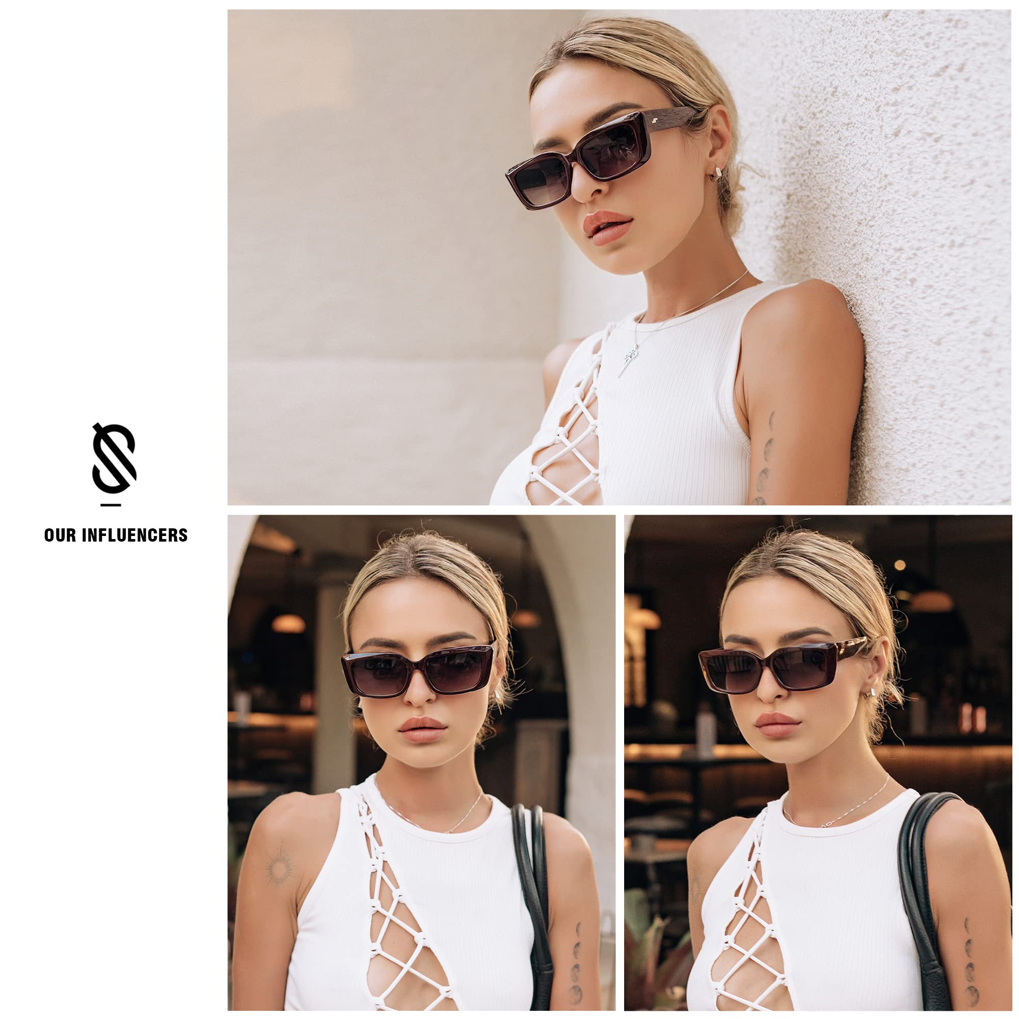 SOJOS Trendy Rectangular Sunglasses Womens Face 90's Retro Shades Sunnies Gafas de sole Chunky Angular Cornor Frame SJ2238 Demi