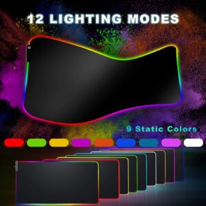 Personalized RGB LED Gaming Mouse Pad Make Your Own Customized Large Gaming Mousepad Custom Mouse Mat for Office Dorm Personalised Gifts Presents for Gaming Lovers, 35.4x15.7in