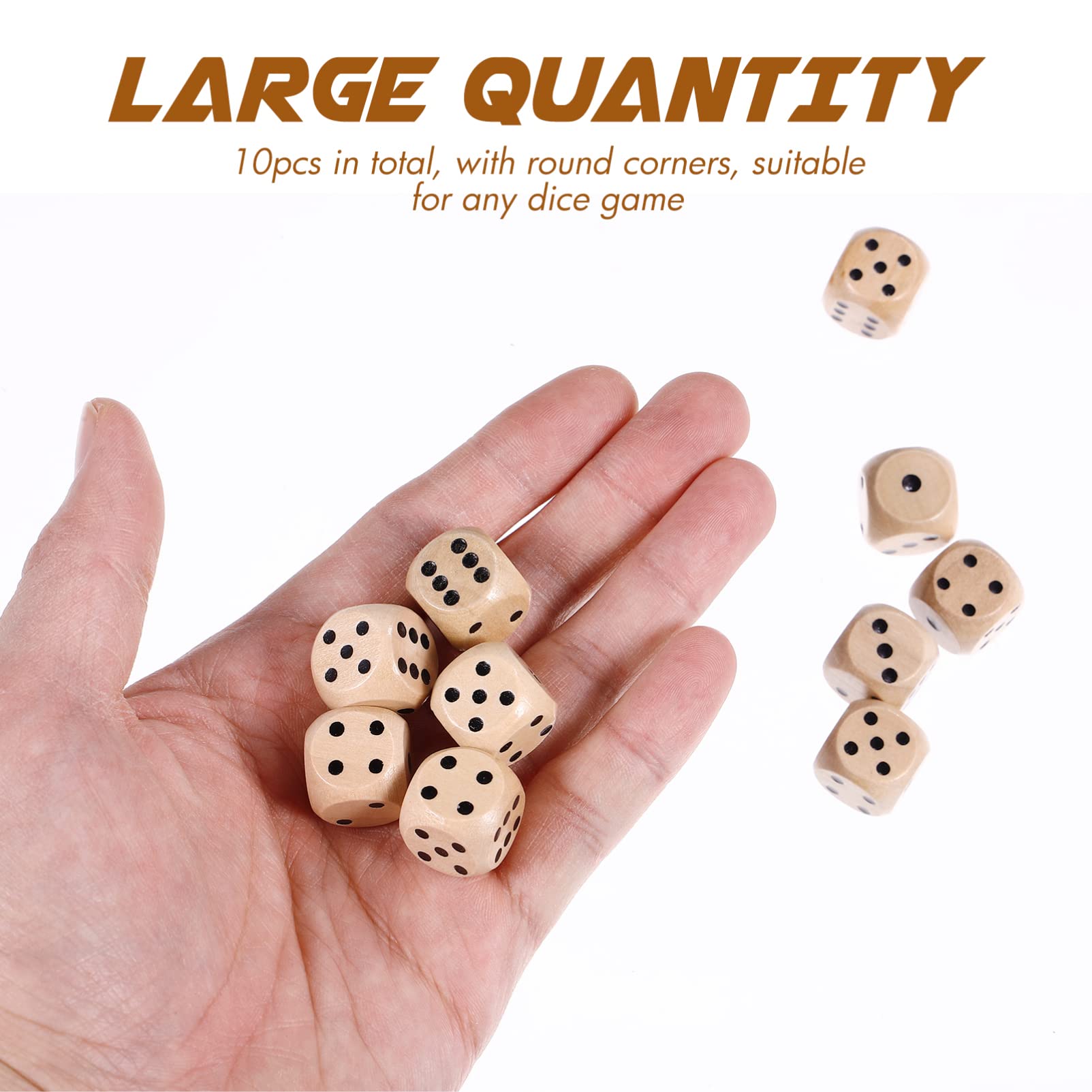 Toddmomy Wooden 6 Sided Dice Game Dice 10Pcs Wooden Dice 16mm Dice with Numbers 1- 6 Wooden Dice Set Party Favors for Table Games