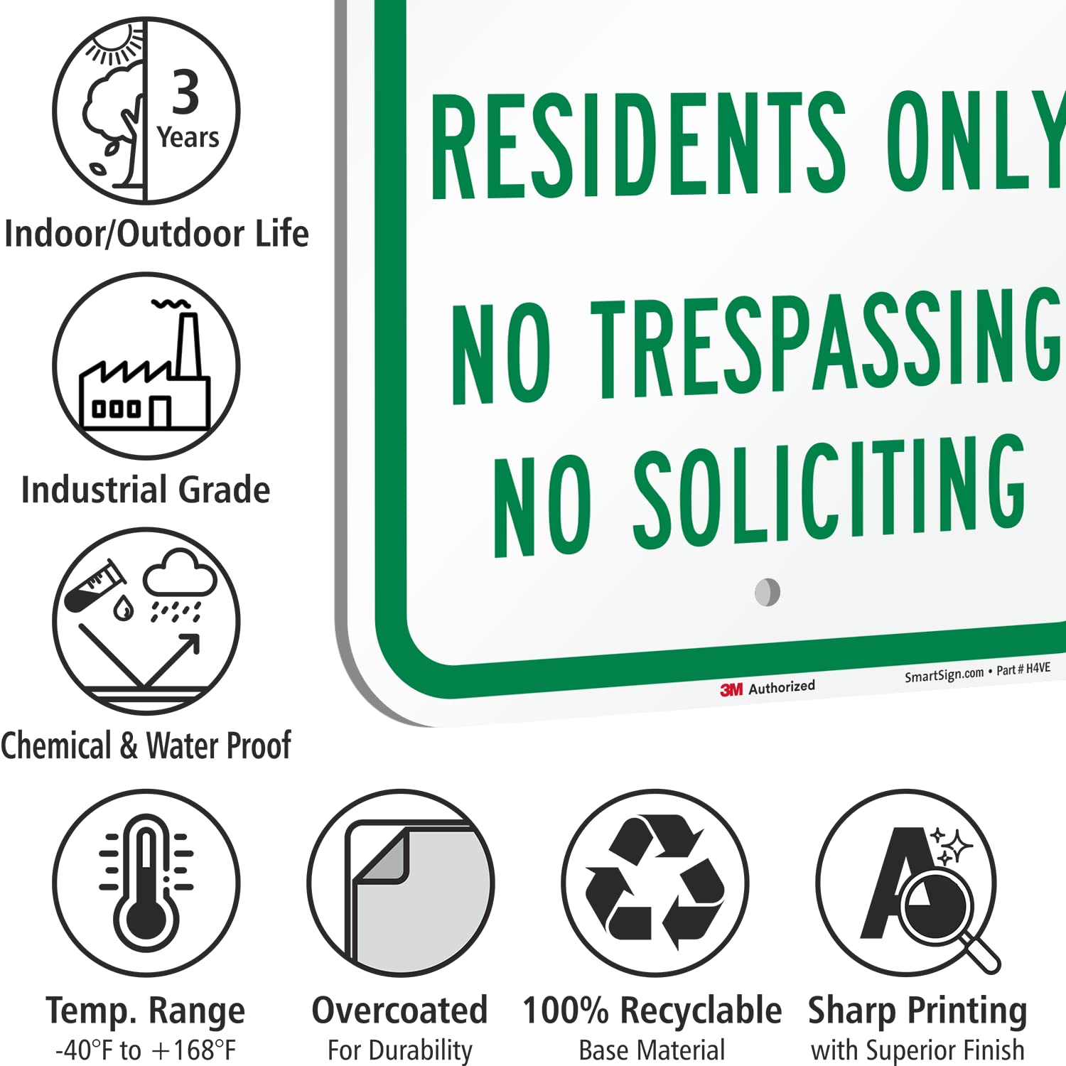 SmartSign 18 x 12 inch “Private Drive - Residents Only, No Trespassing, No Soliciting” Metal Sign, 63 mil Aluminum, 3M Laminated Engineer Grade Reflective Material, Green and White, Made in USA