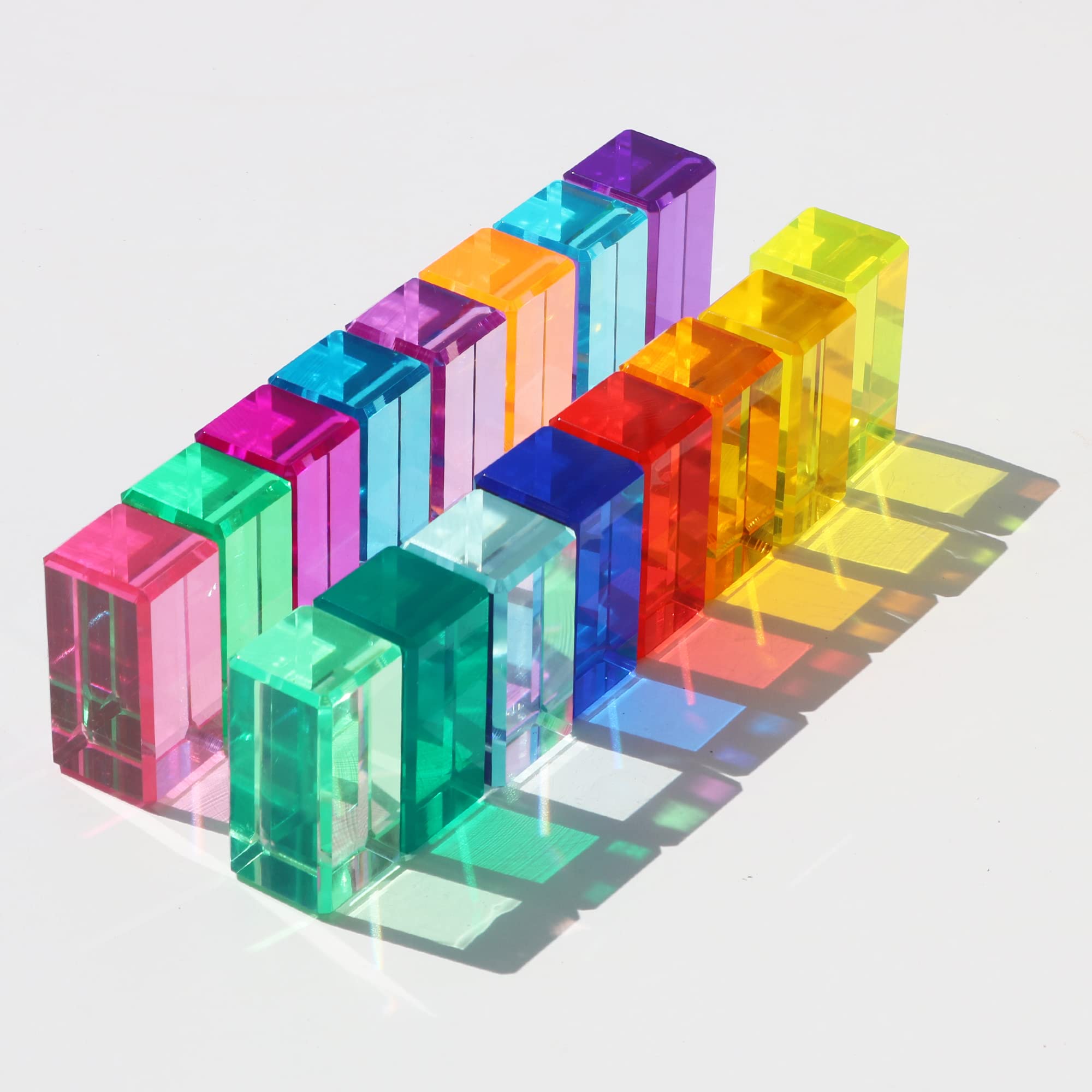 Rainbow Crystal Acrylic Strip Blocks Rectangle Stacking Gem Blocks for Kids 16 Colors Gem Cubes Educational Sensory Light Learning Toys(16PCS Strip Blocks)…