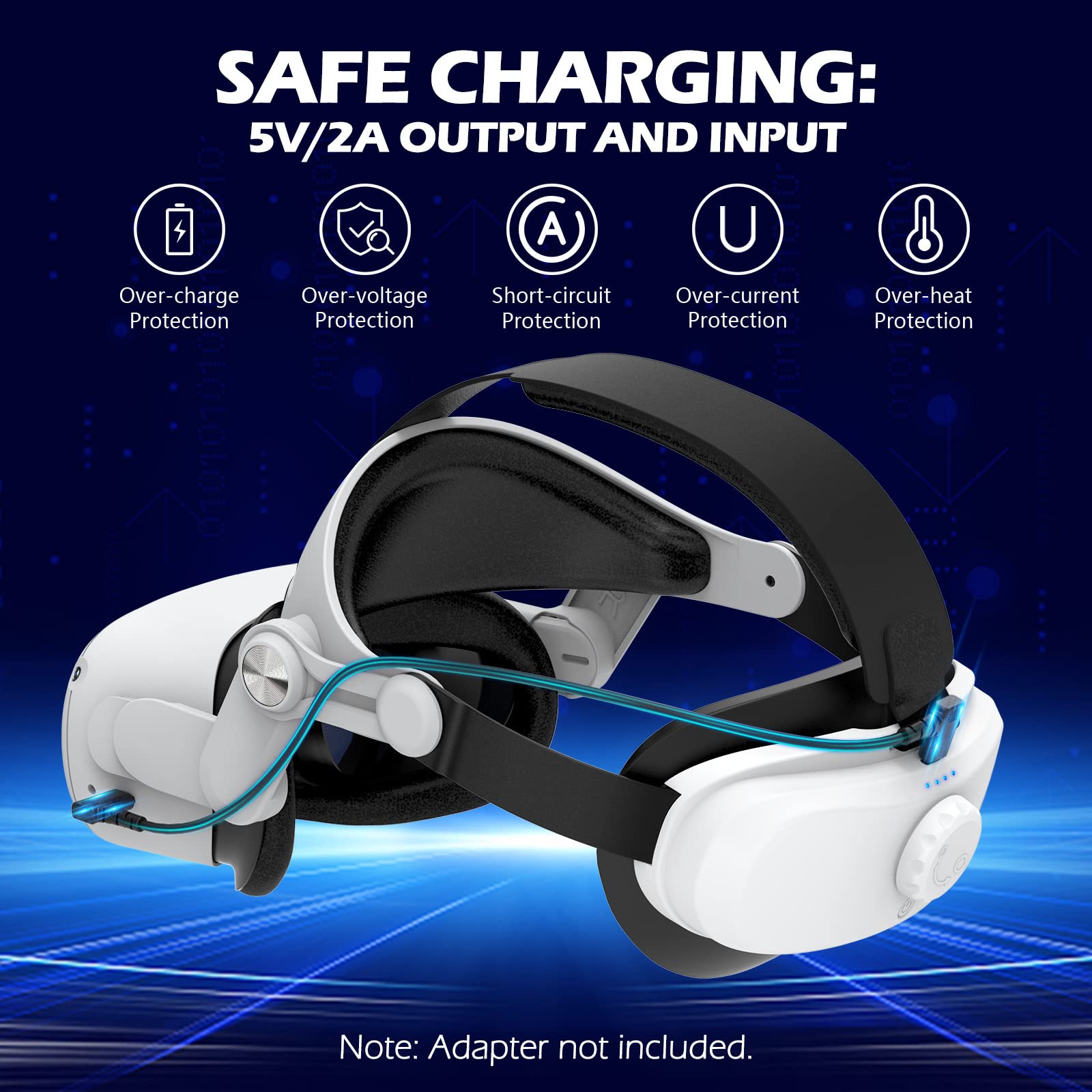 Battery Head Strap for Quest 2 - YOGES Rechargable Adjustable Headstrap to Extend Playtime and Comfort for VR Headset, Super Soft Foam and Skin-Friendly PU Quest 2 Accessories, White