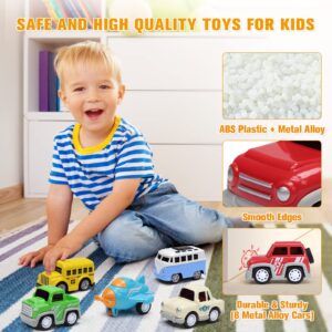 ToyBay 14PCS Toy Trucks Car for 2 3 4 5 Year Old Toddlers Boys Girls, Carrier Truck Transport Vehicles Toys, Car Trucks Toys with Light, Music & Play Mat, Kids Toy Cars Birthday Gifts, Multi-Color