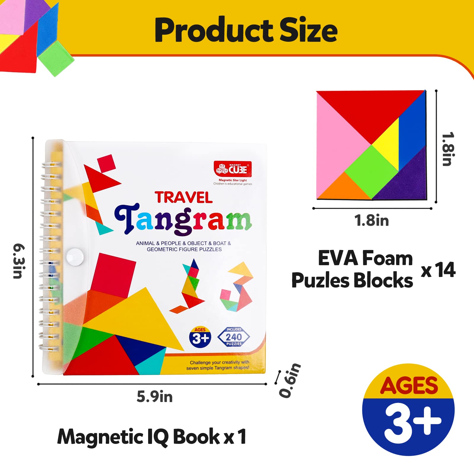 Travel Tangram Puzzle Car Game Magnetic Pattern Blocks Road Airplane Trip Essentials Activities Montessori Educational Toys Brain Teasers Book for Age 4-8 Kids Boys Girls Toddler (240 Solution)