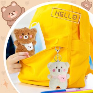 Henoyso 6 Pcs Plush Bear Keychain for Backpacks Aesthetic Stuffed Animal Keyring Pendant Mini Fluffy Cute Keychain Bear Backpack Charms Kawaii Keychain Plush for Birthday Gifts Party Favors, 2 Colors