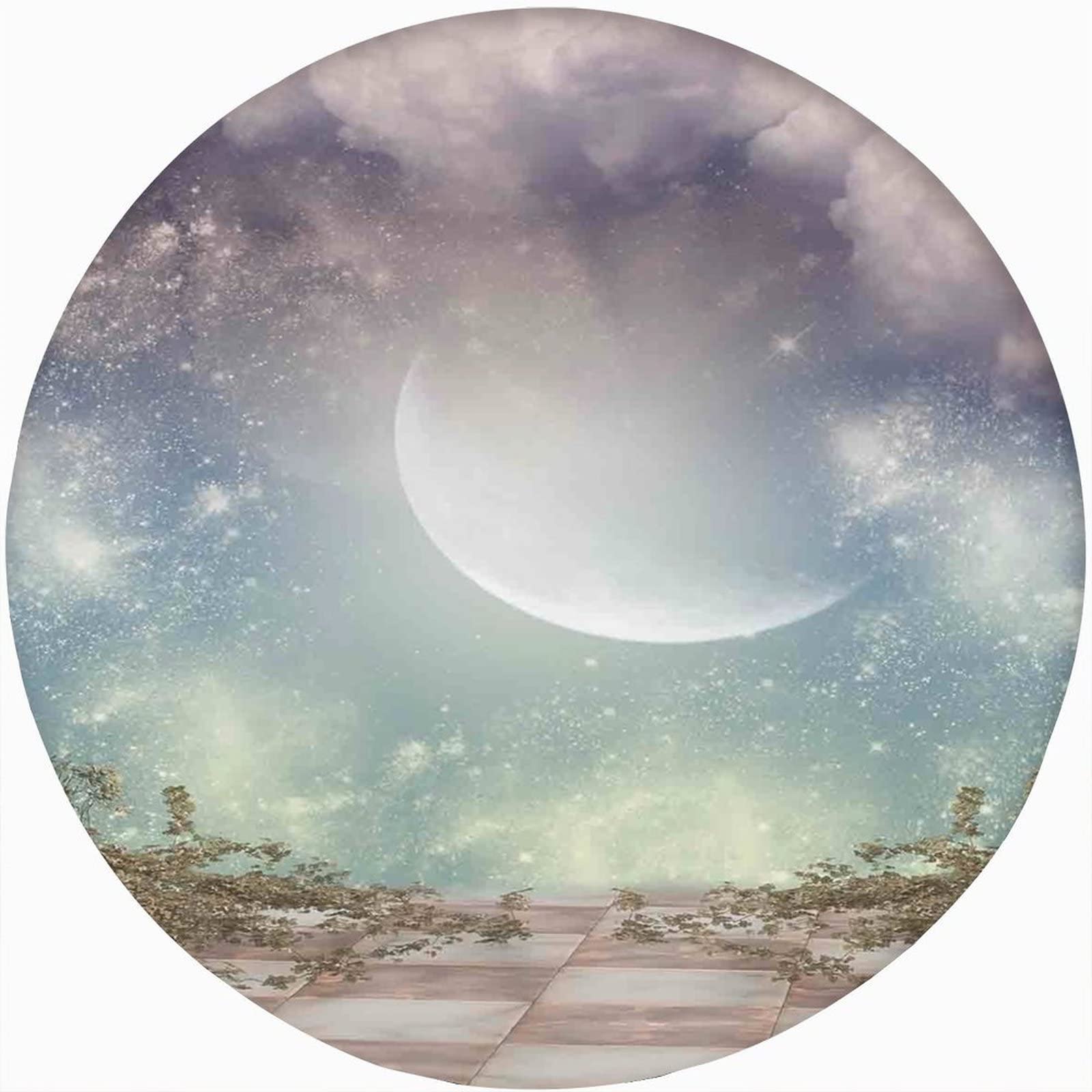 Mystic Decor Elastic Edged Polyester Fitted Table Cover,Fantasy Landscape Stars Milky Way Print Round Fitted Tablecloth, XXLarge, Fit Round Tables 65"-71" Diameter, The Ultimate Protection for Table