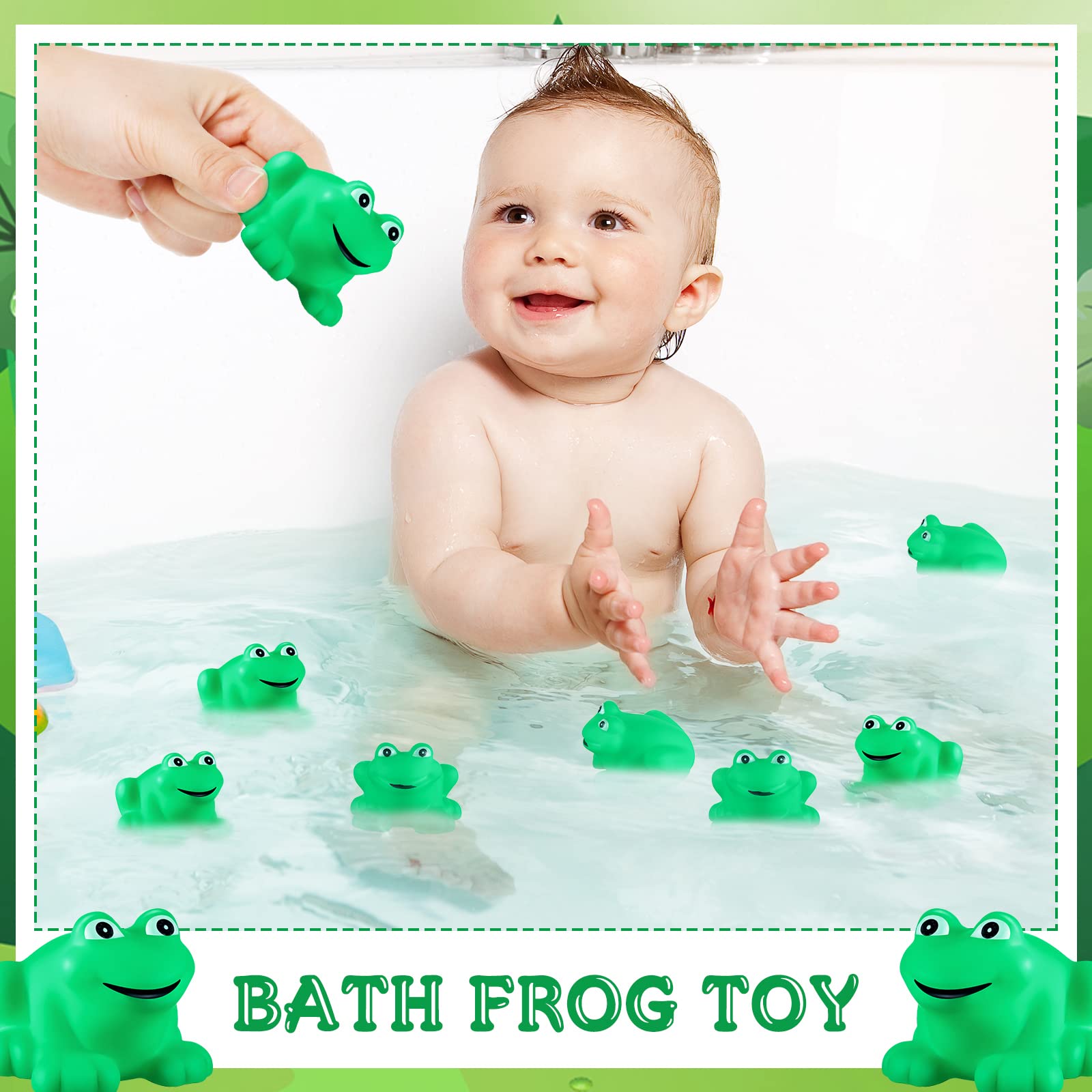 Zubebe Rubber Frogs Squeak and Floating Frog Sea Turtle Rubber Bath Toy Baby Shower Swimming Bathtub Toys for Shower Frogs Bathtub Birthday Party Decoration Boys Girls Bath Toys (Frog, 24)