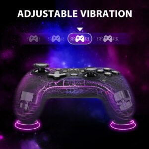 Tenvoonl Wreless Switch Controllers, Hand-held units for playing electronic games with 10-Color Adjustable LED Lights/Unique Appearance/Adjustable Vibration/Turbo(Black)