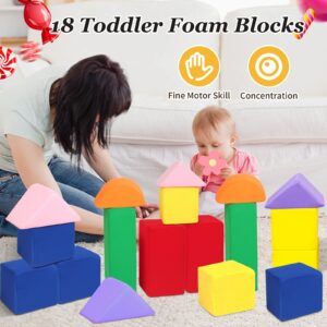 MODEREVE Foam Blocks for Toddlers, Soft Building Blocks for Toddlers Colorful Stacking Blocks for Kids - 18 Pieces