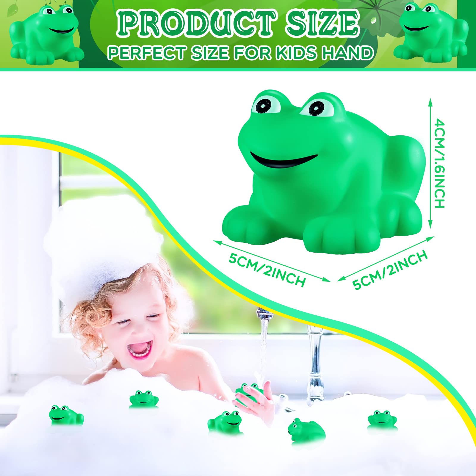 Zubebe Rubber Frogs Squeak and Floating Frog Sea Turtle Rubber Bath Toy Baby Shower Swimming Bathtub Toys for Shower Frogs Bathtub Birthday Party Decoration Boys Girls Bath Toys (Frog, 24)