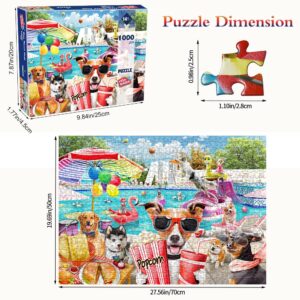 HUADADA Jigsaw Puzzles for Adults 1000 Pieces, Dogs Pool Party Interlock Perfectly No Dust, Home Decors Family Challenge Toys for Men Women Elders Seniors (27.5"x19.6"), 1:1 Poster