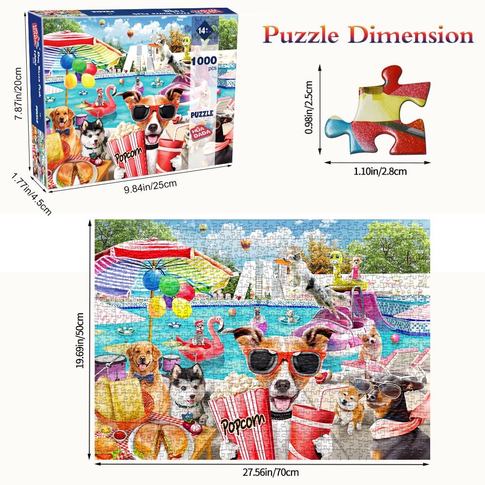 HUADADA Jigsaw Puzzles for Adults 1000 Pieces, Dogs Pool Party Interlock Perfectly No Dust, Home Decors Family Challenge Toys for Men Women Elders Seniors (27.5"x19.6"), 1:1 Poster