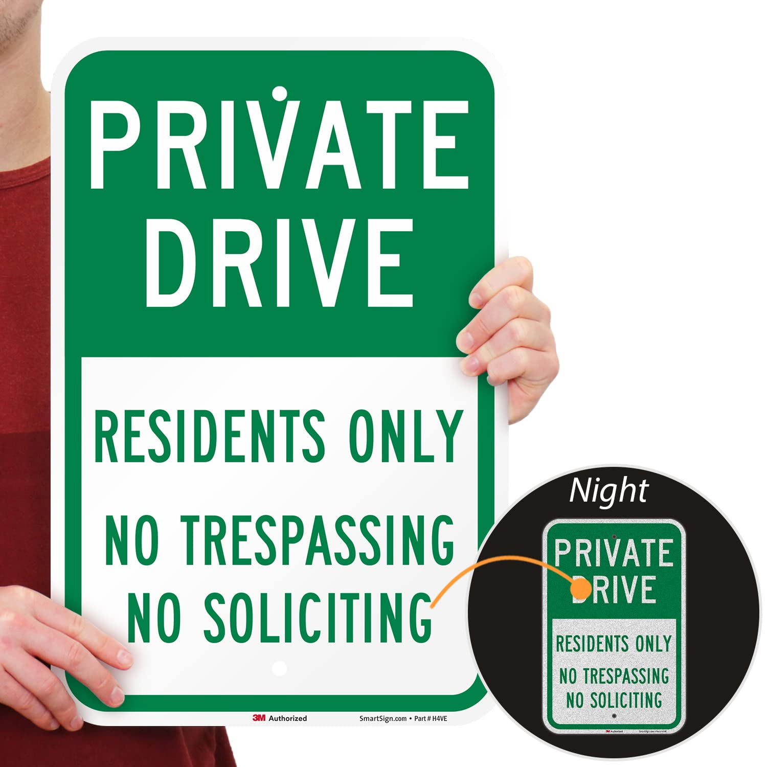 SmartSign 18 x 12 inch “Private Drive - Residents Only, No Trespassing, No Soliciting” Metal Sign, 63 mil Aluminum, 3M Laminated Engineer Grade Reflective Material, Green and White, Made in USA