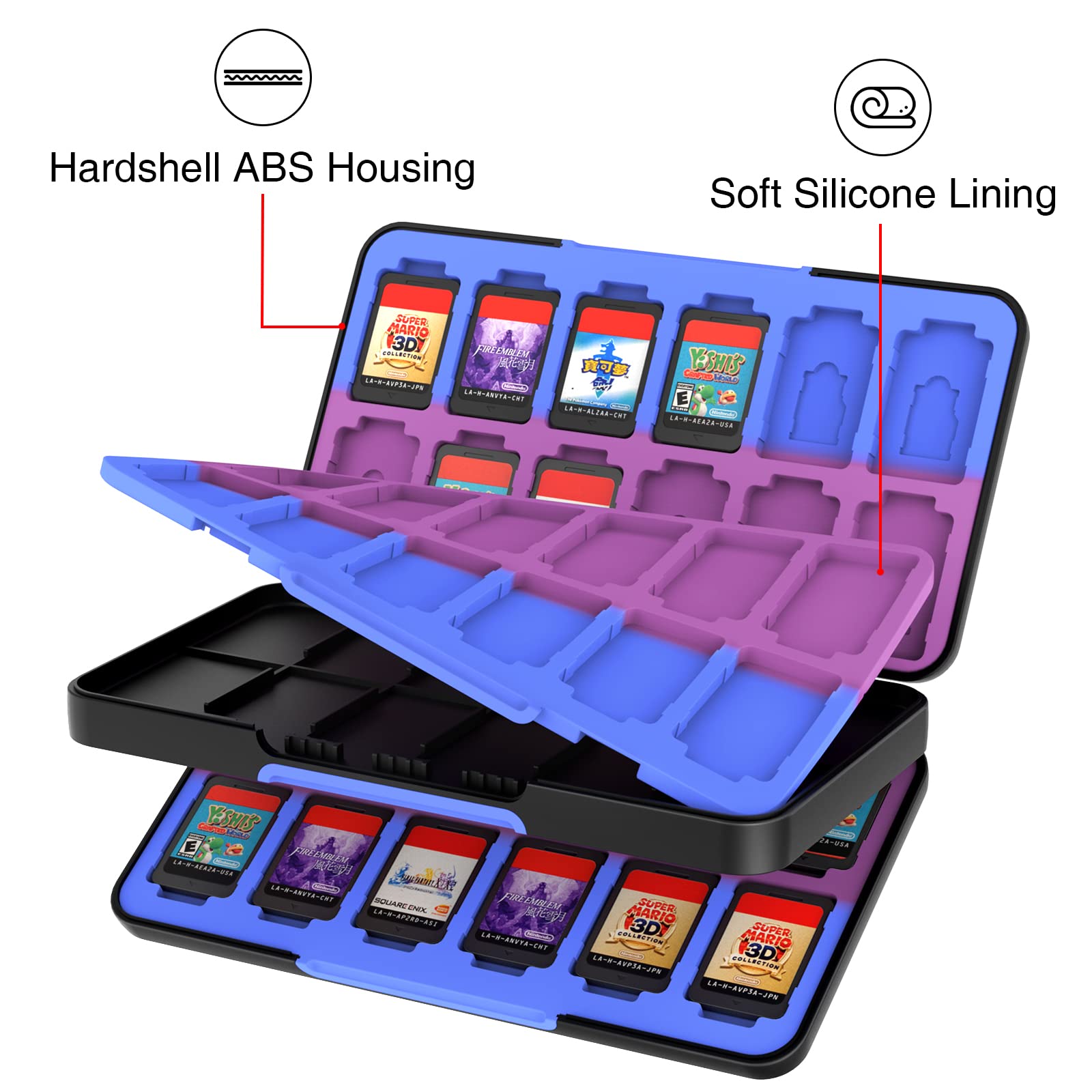 THELIFELICIOUS Switch Game Card Case for Nintendo Switch/Switch OLED/Switch Lite, Gradient Color Lining Games Card Holder with 48 Game Card Slots & 24 Micro SD Card Slots.