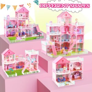 UNIH Doll House Girls Toys,4-Story 11 Rooms Playhouse with 2 Dolls Toy Figures with Light,Accessories, Furniture Pretend Play Toys for 3 4 5 6 7 Year Old Girls