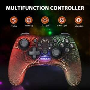 Tenvoonl Wreless Switch Controllers, Hand-held units for playing electronic games with 10-Color Adjustable LED Lights/Unique Appearance/Adjustable Vibration/Turbo(Black)