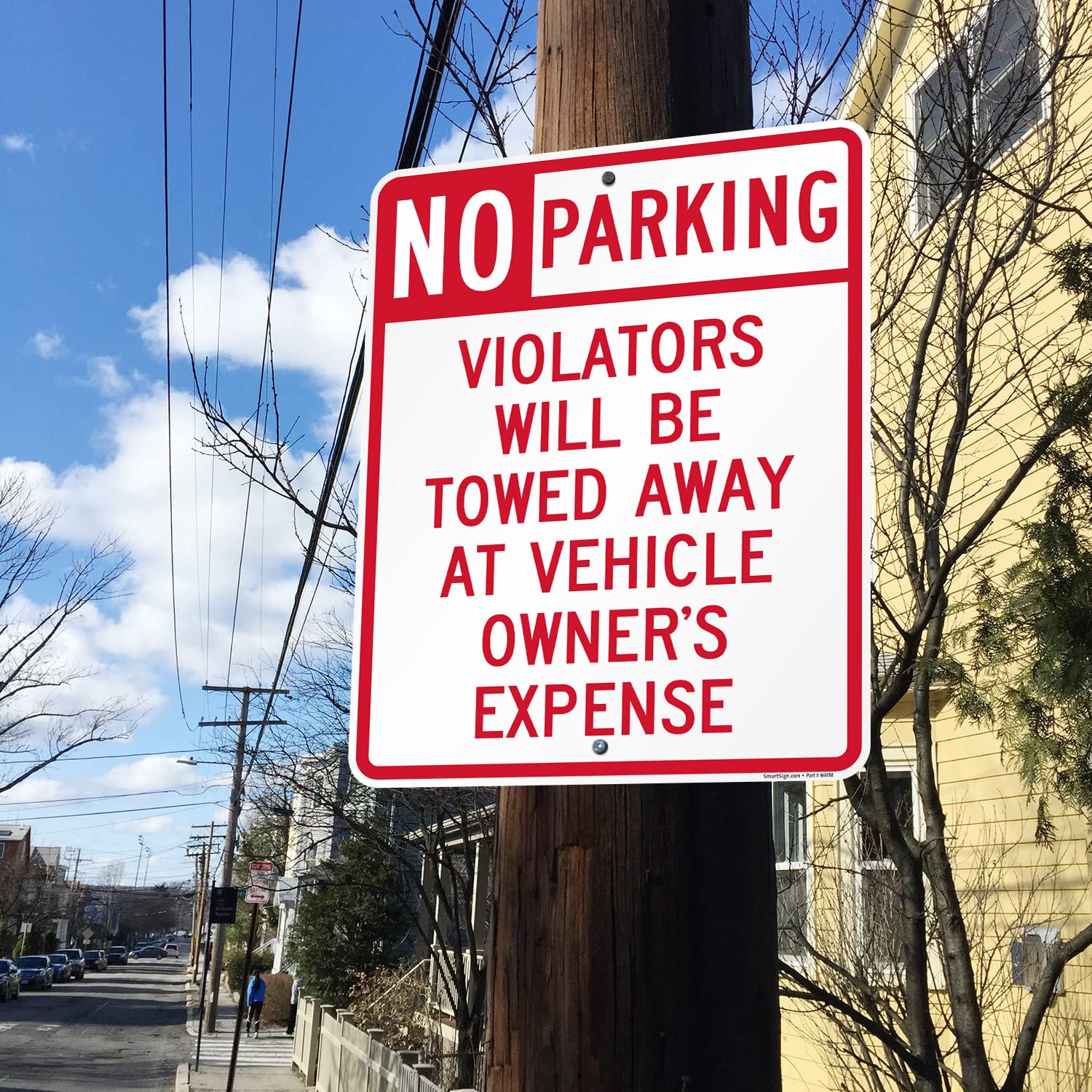 SmartSign 30 x 24 inch “No Parking - Violators Towed Away At Vehicle Owner's Expense” Metal Sign, 80 mil Laminated Rustproof Aluminum, Red and White, Made in USA