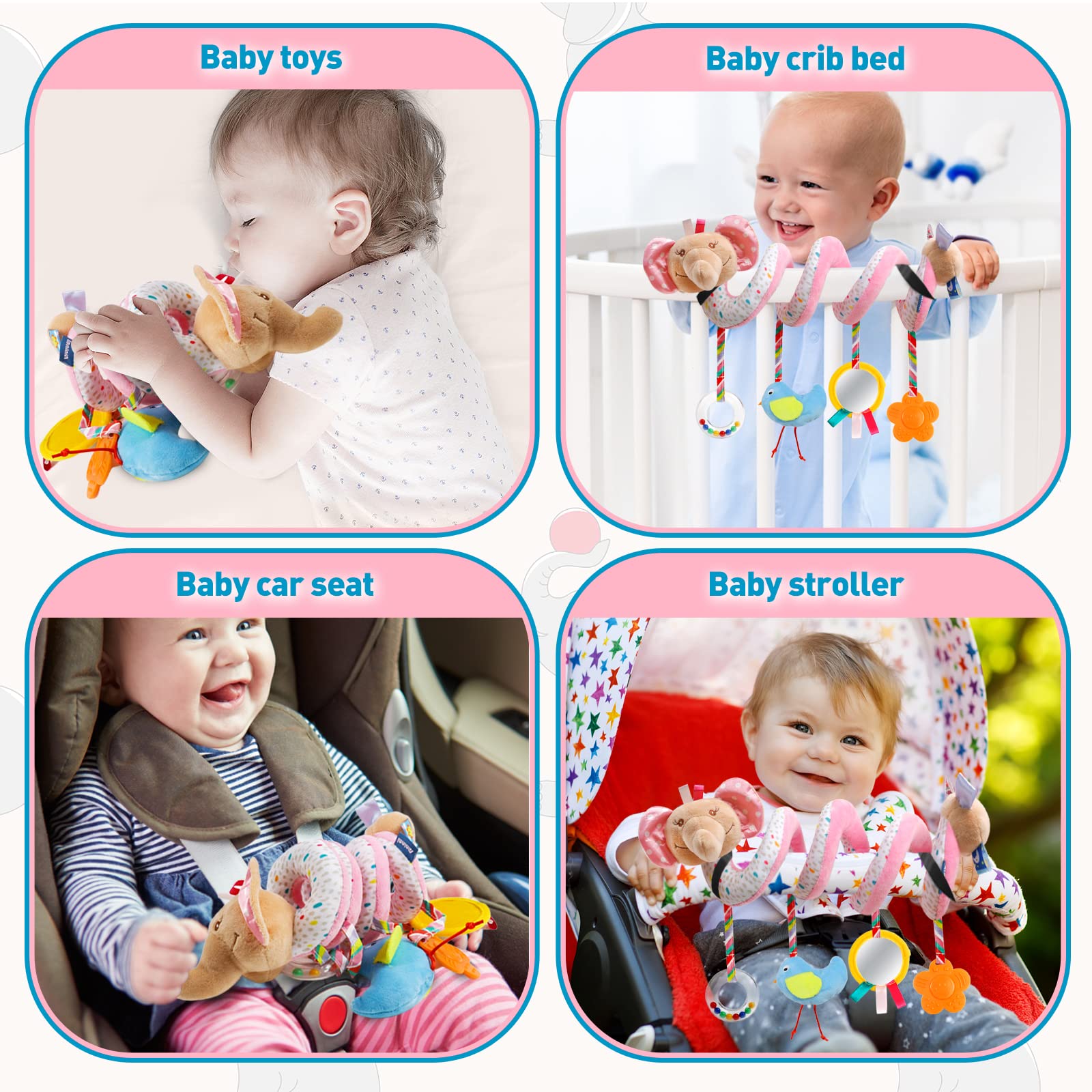 Baby Car Seat Toys Activity Stroller Toy for Boys Girls 0 3 6 9 10 12 Months, Spiral Hanging Plush Toys,Baby Shower Thank You Gifts