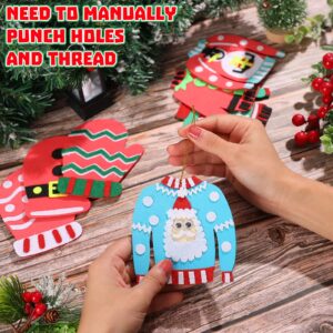 16 Pcs Christmas Sweater Foam Mitten Crafts, Christmas Tree Ornament Sets includes 8 DIY Ugly Sweater and 8 Mitten Foam Ornament Holiday Craft Kit Homemade Kits for Kids Home Activities