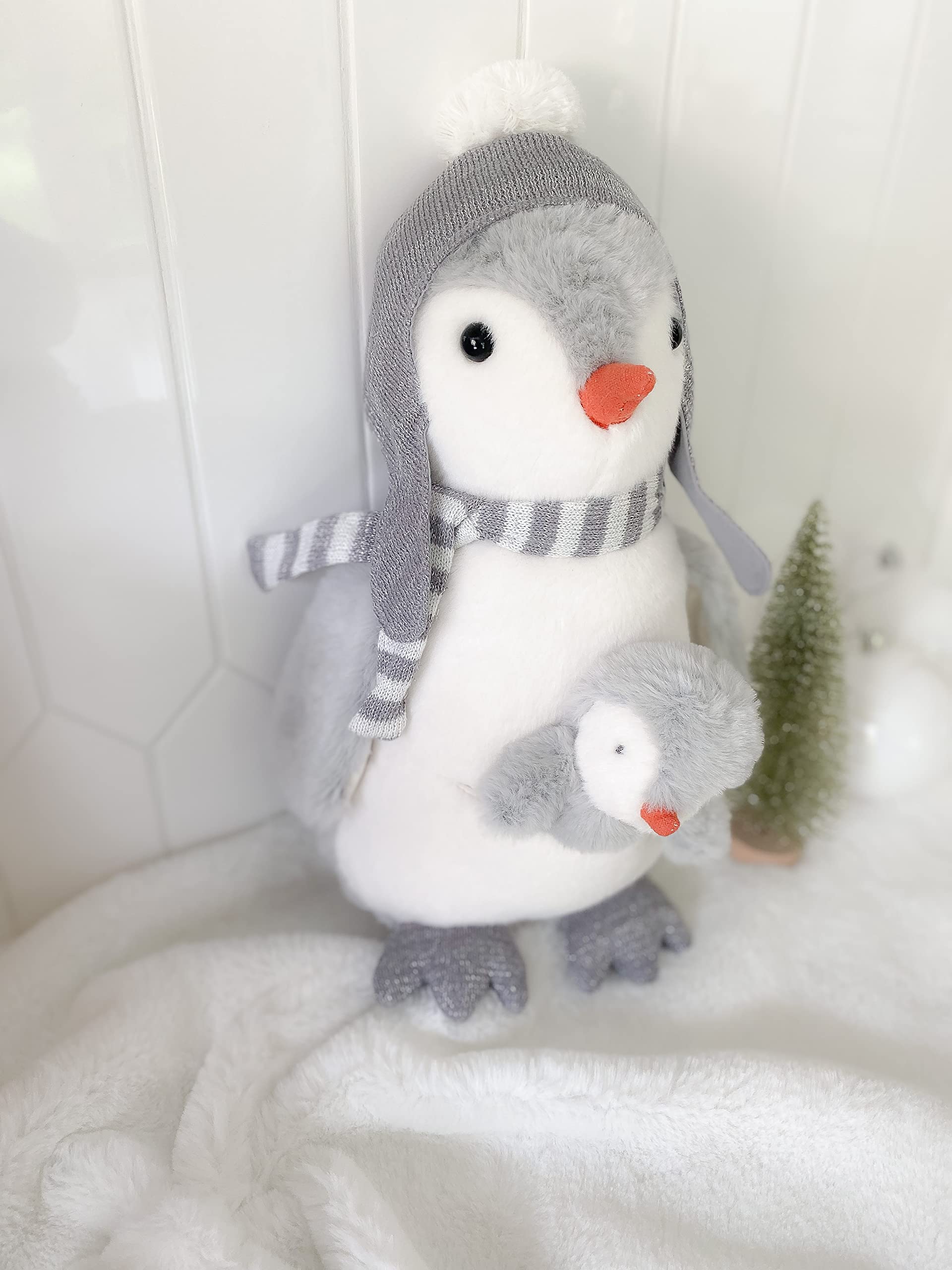 MON AMI Pebble The Penguin Stuffed Animal with Baby 14”, Soft & Cuddly Plush Penguin, Use as Toy/Nursery Room Décor, Great Gift for Kids of All Ages