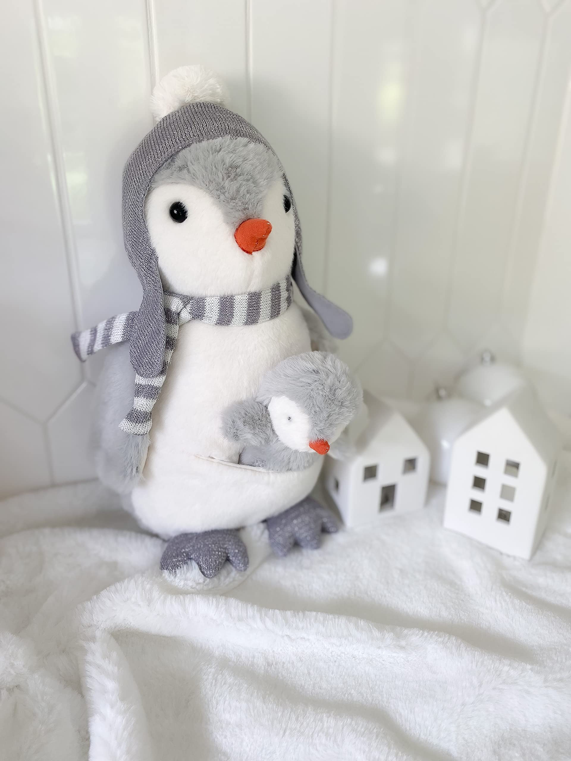 MON AMI Pebble The Penguin Stuffed Animal with Baby 14”, Soft & Cuddly Plush Penguin, Use as Toy/Nursery Room Décor, Great Gift for Kids of All Ages