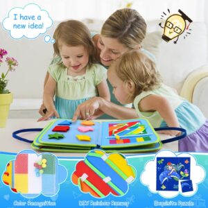 Busy Board Montessori Toys for 1-4 Year Old Toddler, Preschool Educational Learning Activities Developing Sensory Board for Fine Basic Dress Motor Skills/Travel Toys for Plane Car, Gift for Girls Boys