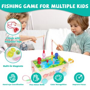 Montessori Wooden Shape Sorter Toys for Toddlers, Multifunctional Magnetic Fishing Car with Animal Blocks & Fishing Game, Preschool Baby Gift, Fine Motor Skills Toys for 1-3 Year Old Boys Girls