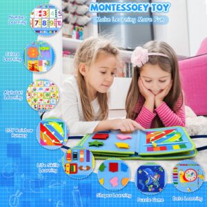 Busy Board Montessori Toys for 1-4 Year Old Toddler, Preschool Educational Learning Activities Developing Sensory Board for Fine Basic Dress Motor Skills/Travel Toys for Plane Car, Gift for Girls Boys