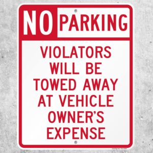 SmartSign 30 x 24 inch “No Parking - Violators Towed Away At Vehicle Owner's Expense” Metal Sign, 80 mil Laminated Rustproof Aluminum, Red and White, Made in USA