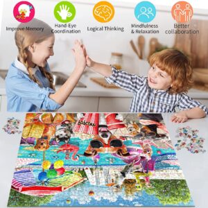 HUADADA Jigsaw Puzzles for Adults 1000 Pieces, Dogs Pool Party Interlock Perfectly No Dust, Home Decors Family Challenge Toys for Men Women Elders Seniors (27.5"x19.6"), 1:1 Poster