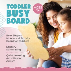 KIDDERY TOYS Busy Board for Toddlers - Activity Board Bear Shaped Montessori Toys for Kids - Sensory Stimulating Car & Airplane Travel Toys for Toddlers, Quiet Learning Activities for Autism