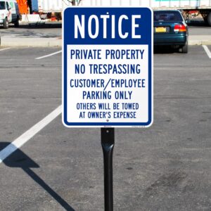 SmartSign 24 x 18 inch “Notice - Private Property No Trespassing, Customer/Employee Parking Only” Metal Sign, 80 mil Aluminum, 3M Laminated Engineer Grade Reflective Material, Blue and White, USA-Made