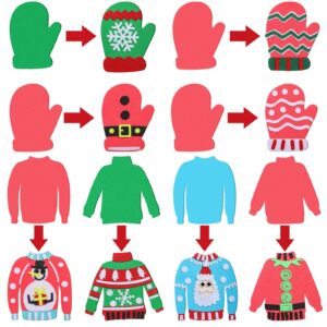 16 Pcs Christmas Sweater Foam Mitten Crafts, Christmas Tree Ornament Sets includes 8 DIY Ugly Sweater and 8 Mitten Foam Ornament Holiday Craft Kit Homemade Kits for Kids Home Activities