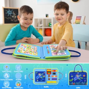 Busy Board Montessori Toys for 1-4 Year Old Toddler, Preschool Educational Learning Activities Developing Sensory Board for Fine Basic Dress Motor Skills/Travel Toys for Plane Car, Gift for Girls Boys