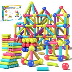 asago magnetic building toys for kids, 88pcs magnetic tiles toddler toys, magnet blocks sticks & ball creativity game, stem brain development kit for preschool girls,boys ideal gift set